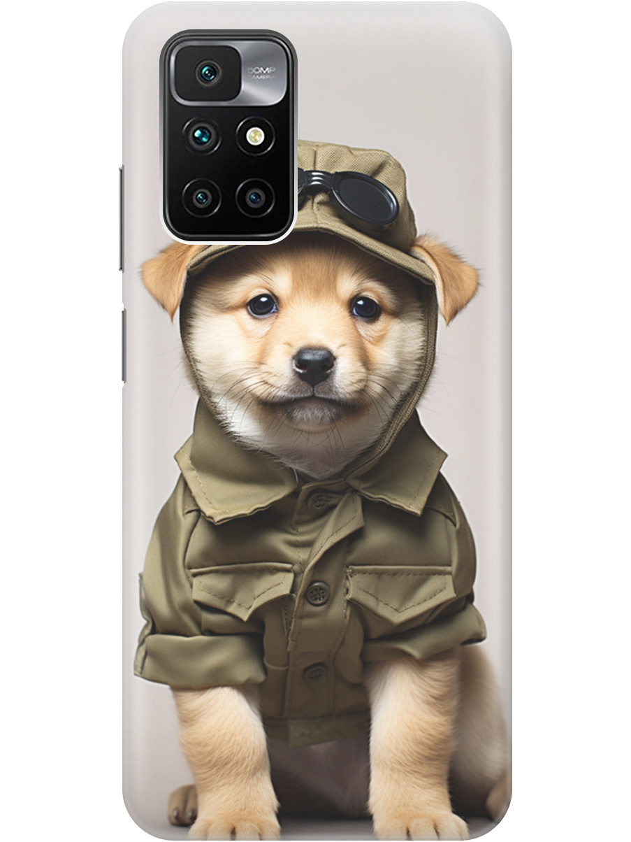 

Силиконовый чехол на Xiaomi Redmi 10 с рисунком "Щенок в форме", Серый;зеленый, 20000615