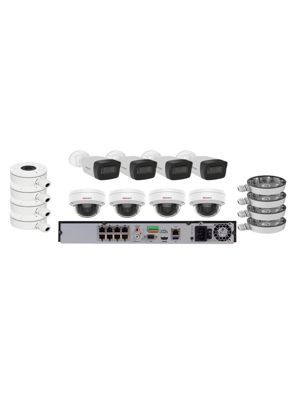 Комплект из 4-х купольных и 4-х цилиндрических IP камер HiWatch (4Mpx/2.8mm) с PoE дюралайт tl fcb 3528 60l 240v 100m w белый