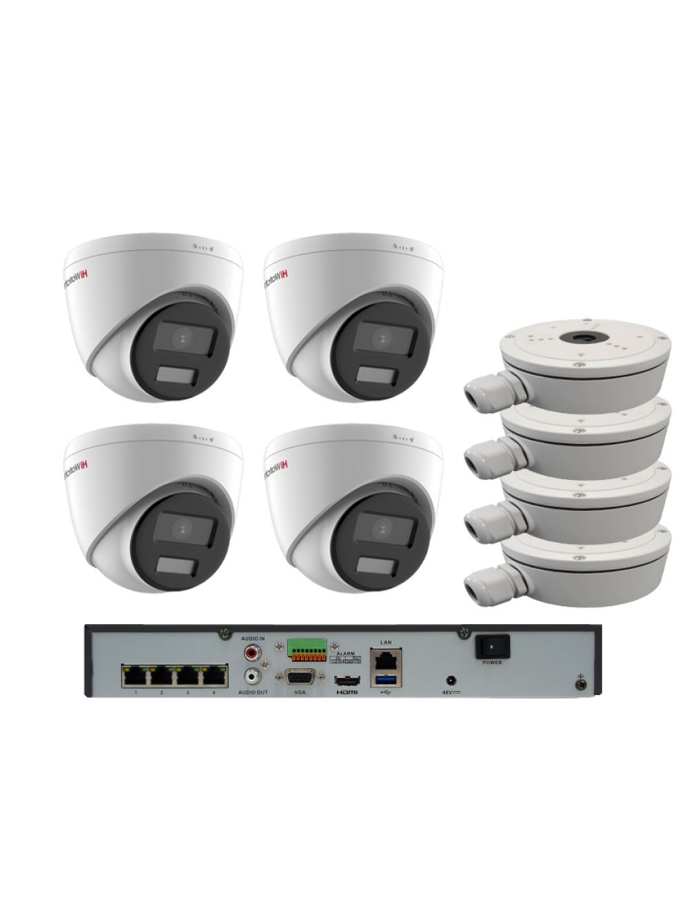 Комплект из 4-х купольных IP камер HiWatch (4Mpx/2.8mm/ColorVu) с PoE дюралайт tl fcb 3528 60l 240v 100m w белый
