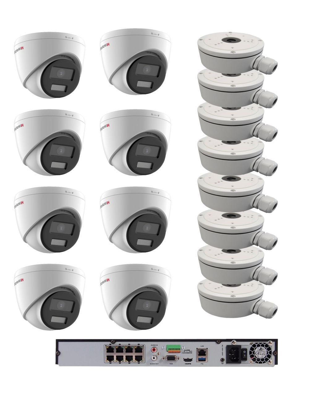 Комплект из 8-ми купольных IP камер HiWatch (4Mpx/2.8mm/ColorVu) с PoE дюралайт tl fcb 3528 60l 240v 100m w белый