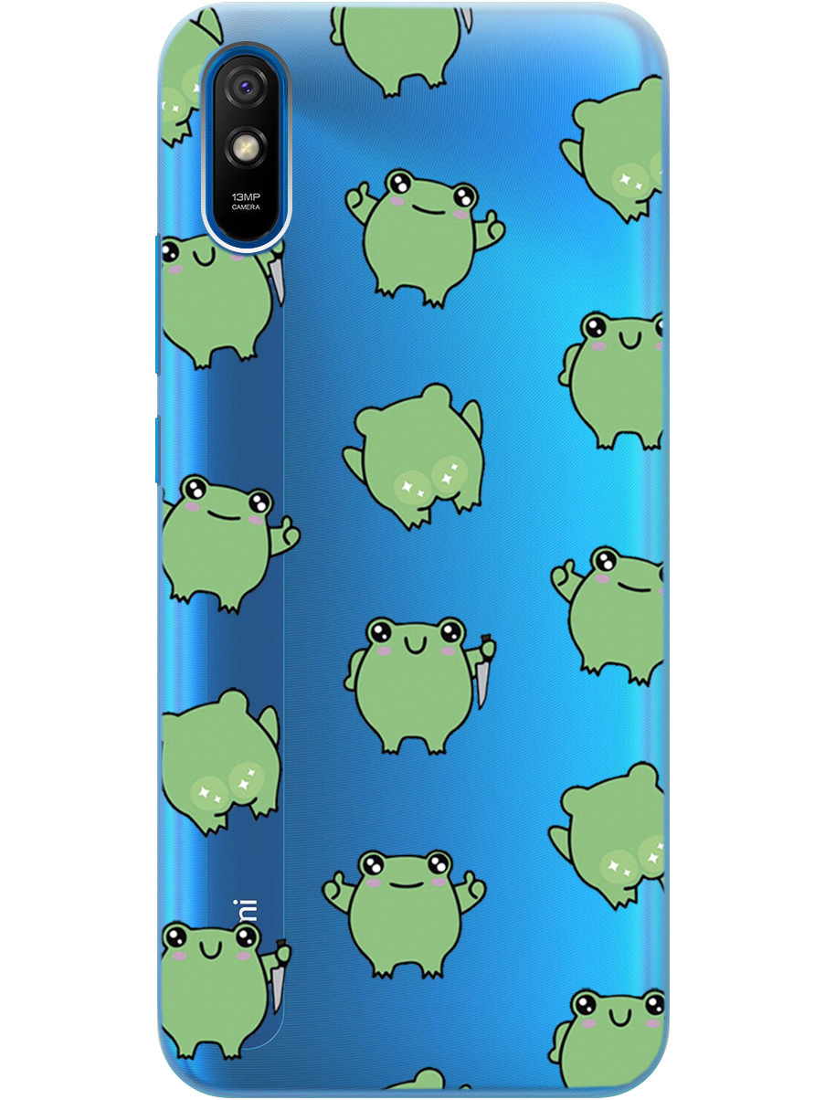 

Силиконовый чехол на Xiaomi Redmi 9A с рисунком "Лягушка с ножиком" прозрачный, Прозрачный;зеленый, 20001194