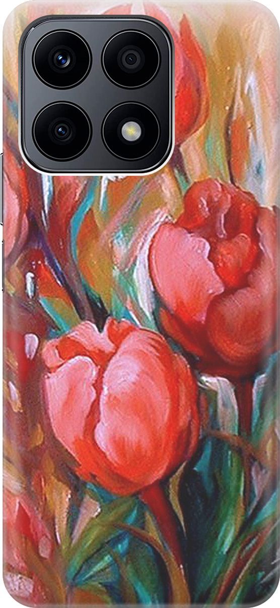 

Силиконовый чехол на Honor X8a с принтом "Тюльпаны", Зеленый;красный, 158885