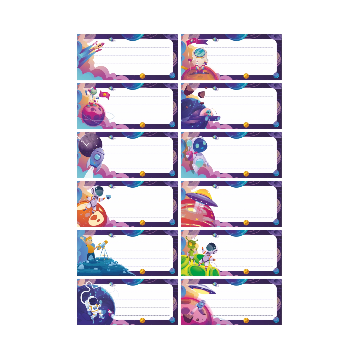 Набор наклеек Печатник на тетради и учебники Космос 24 шт 40170