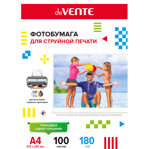 

Фотобумага deVENTE А4 для струйной печати 100 глянцевая односторонняя, Белый, Фотобумага для струйной печати