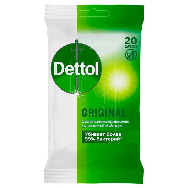 фото Салфетки влажные dettol original антибактериальные 20 шт.