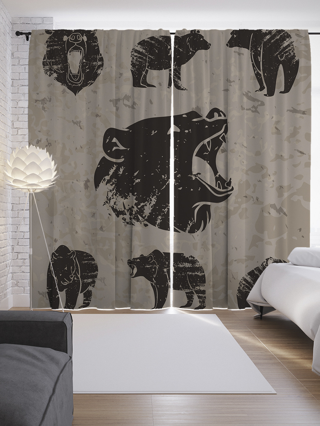 

Шторы JoyArty с фотопечатью "Портреты медведя" из сатена, 290х265 см, Портреты медведя