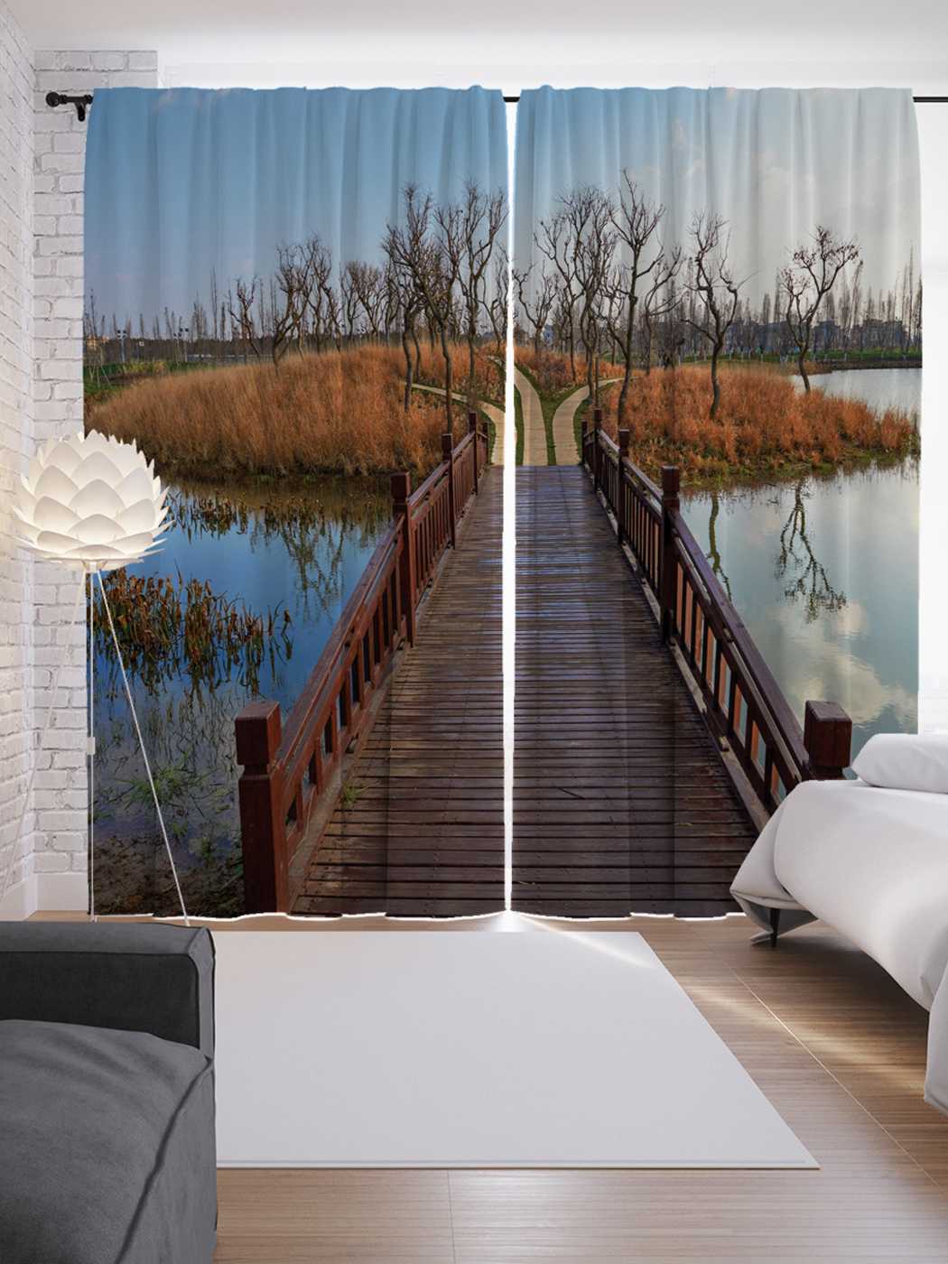 фото Шторы joyarty с фотопечатью "лесная развилка" из сатена, 290х265 см