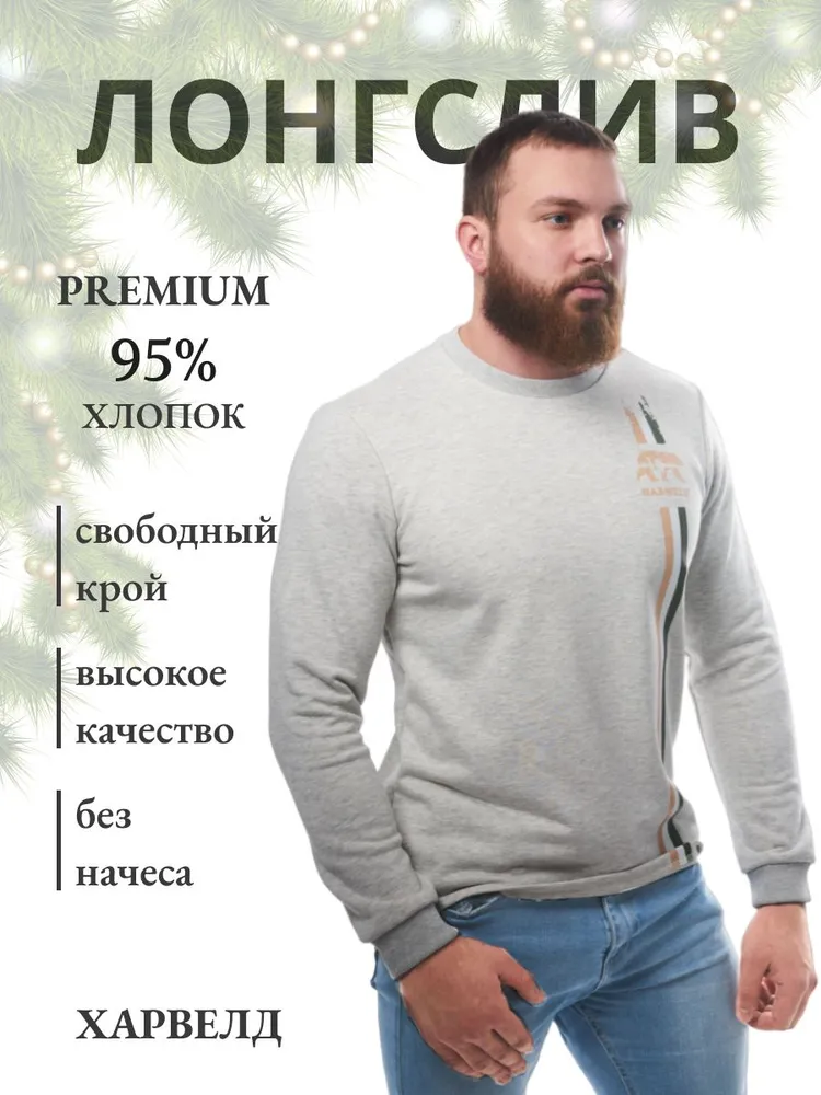 Лонгслив унисекс ХАРВЕЛД L12 серый 50 RU