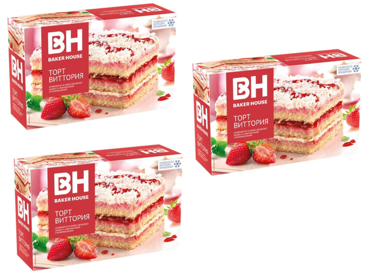 

Торт Baker House бисквитный Виттория клубника, 350 г, 3 шт