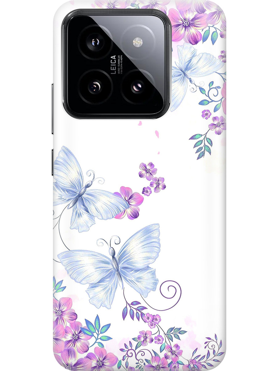 

Силиконовый чехол на Xiaomi 14 с рисунком "Бабочки и фиалки", Белый;фиолетовый, 20012083