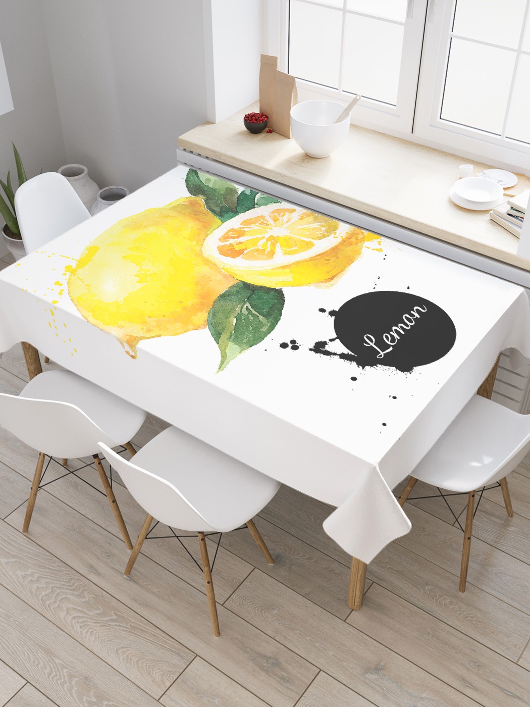 фото Скатерть прямоугольная joyarty на кухонный стол "лимон" из оксфорда, 180x145 см