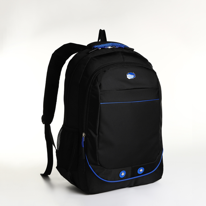 Рюкзак молодёжный на молнии 4 кармана цвет чёрный, синий ручка шариковая поворотная 1 0 мм bruno visconti portofino стержень синий корпус чёрный в металлическом футляре