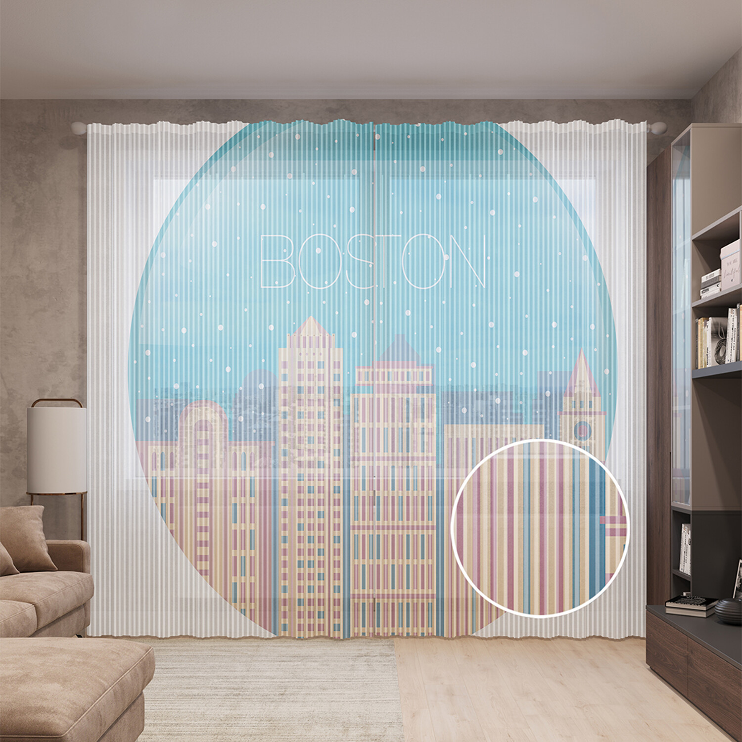 

Тюль вуаль на шторной ленте с принтом JoyArty "Бостон в снежном шаре", 310х265 см, Бостон в снежном шаре