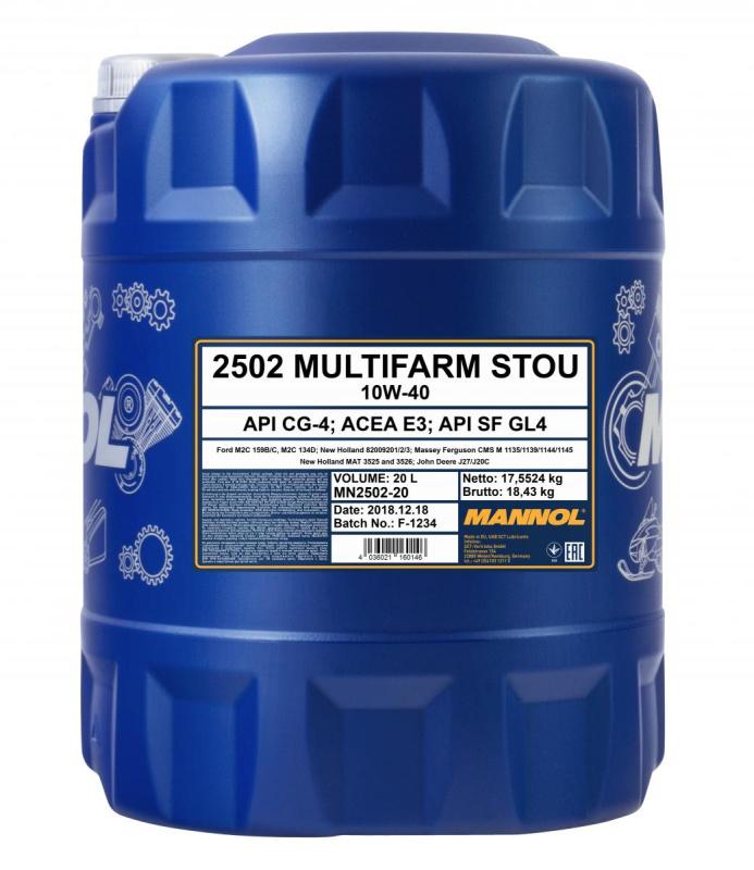 Моторное масло Mannol минеральное MULTIFARM STOU SAE 10W40 20л