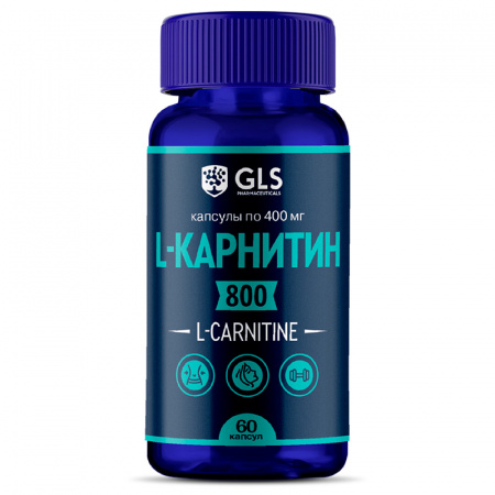 фото Аминокислота l-карнитин (l-carnitine) 800 gls pharmaceuticals для похудения, 60 капсул