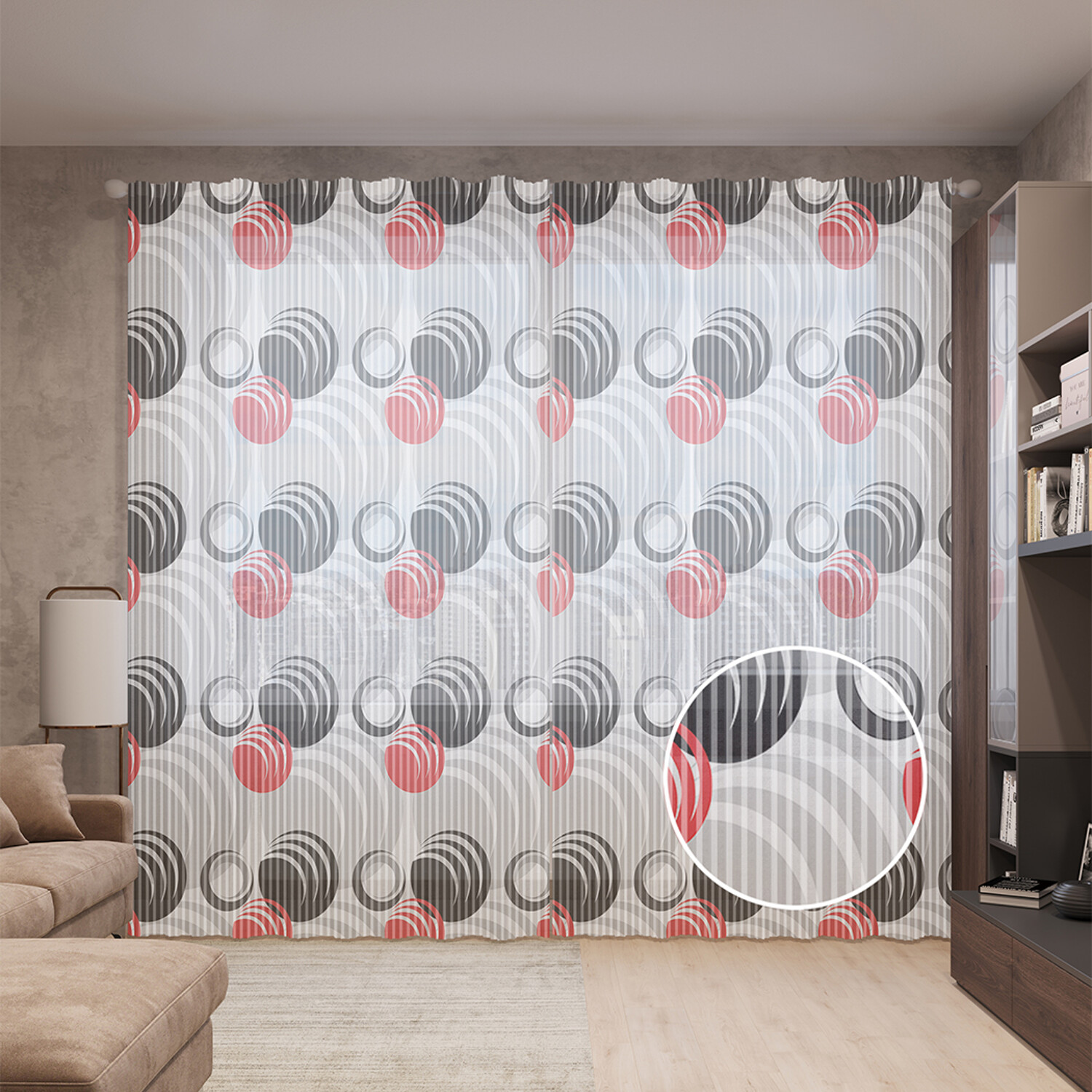 

Тюль вуаль на шторной ленте с принтом JoyArty "Волновый сферы", 310х265 см, Волновый сферы