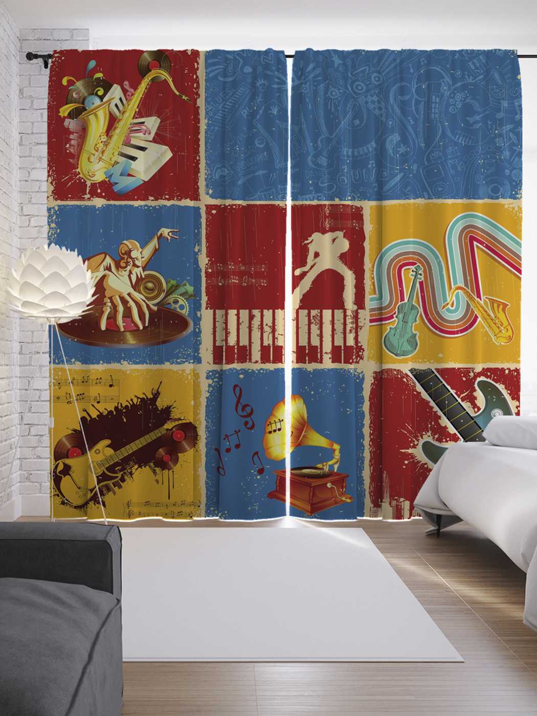 фото Шторы joyarty с фотопечатью "музыкальная композиция" из сатена, 290х265 см