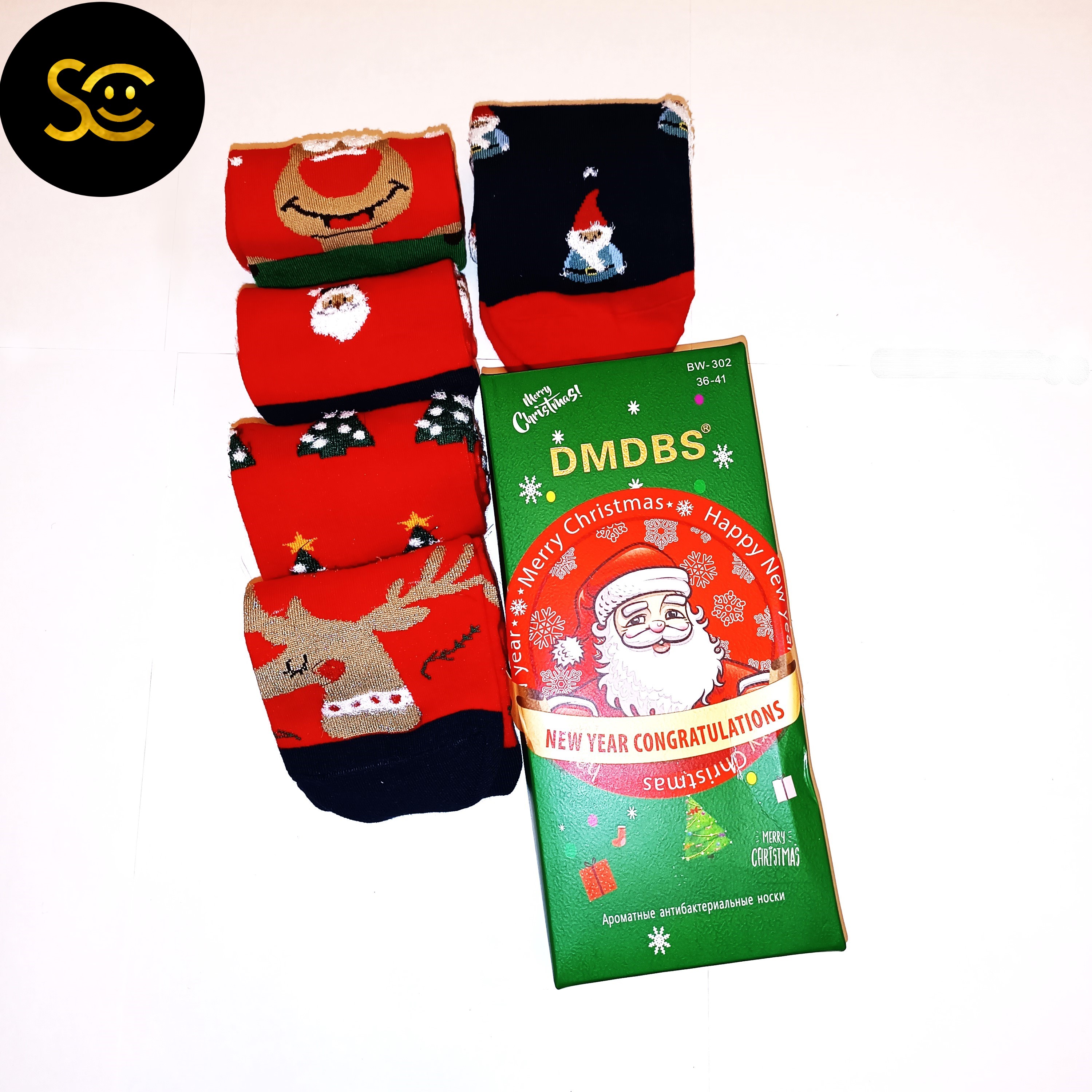 Подарочный набор носков женских DMDBS новогодние разноцветных 36-41, 5 пар