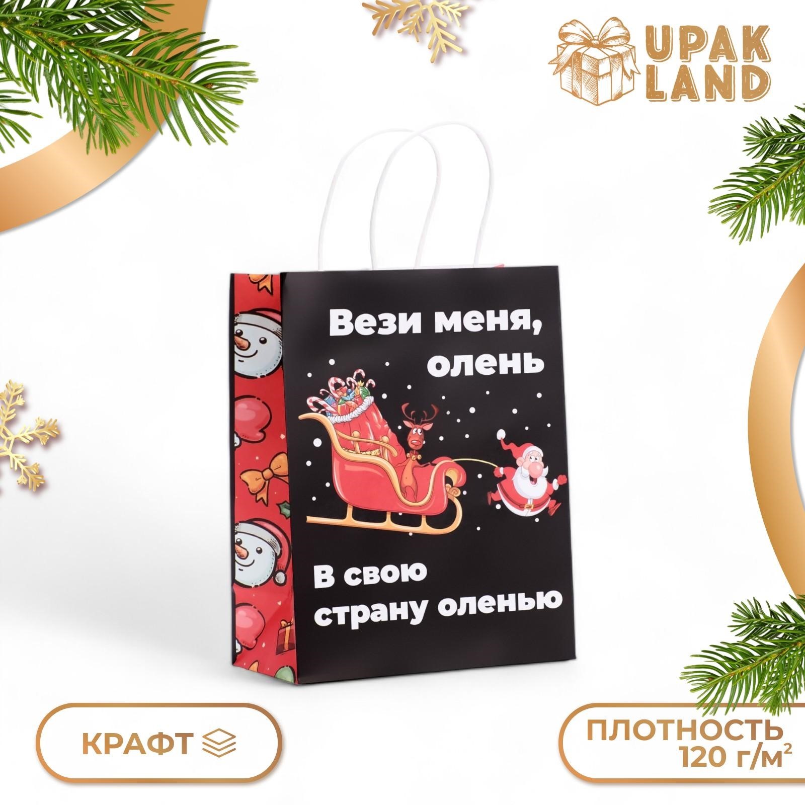 

Пакет подарочный UPAK LAND Вези меня бумажный крафт 27 х 21 х 11 см, 1 шт, Красный