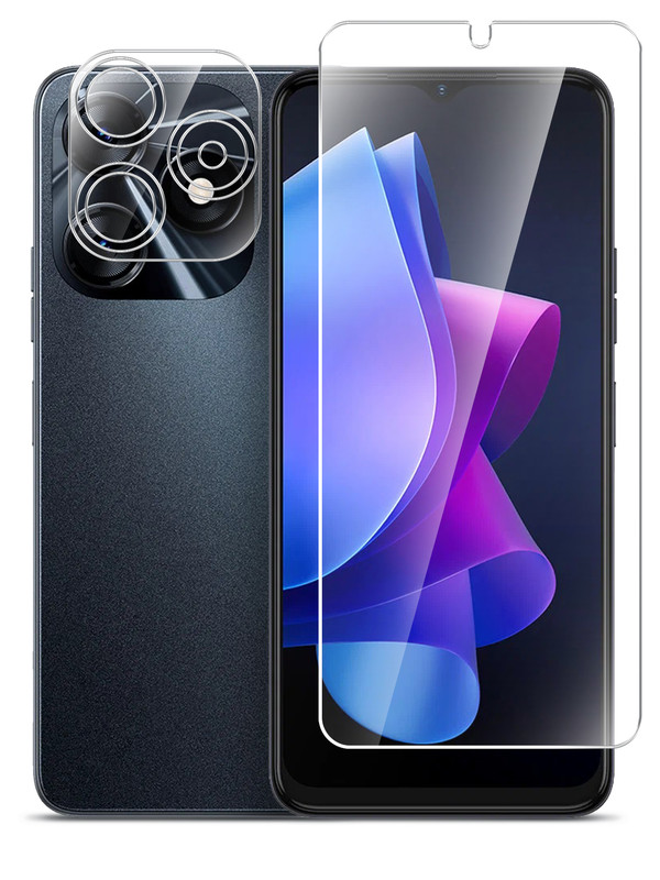 

Защитное стекло для Tecno Spark 10 на экран и камеру гибридное прозрачное, Tecno Spark 10