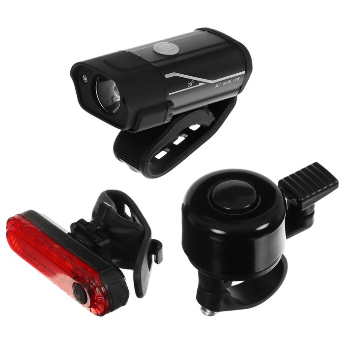 

Комплект велосипедных фонарей Dream Bike 9492330, передний, задний, звонок, Черный