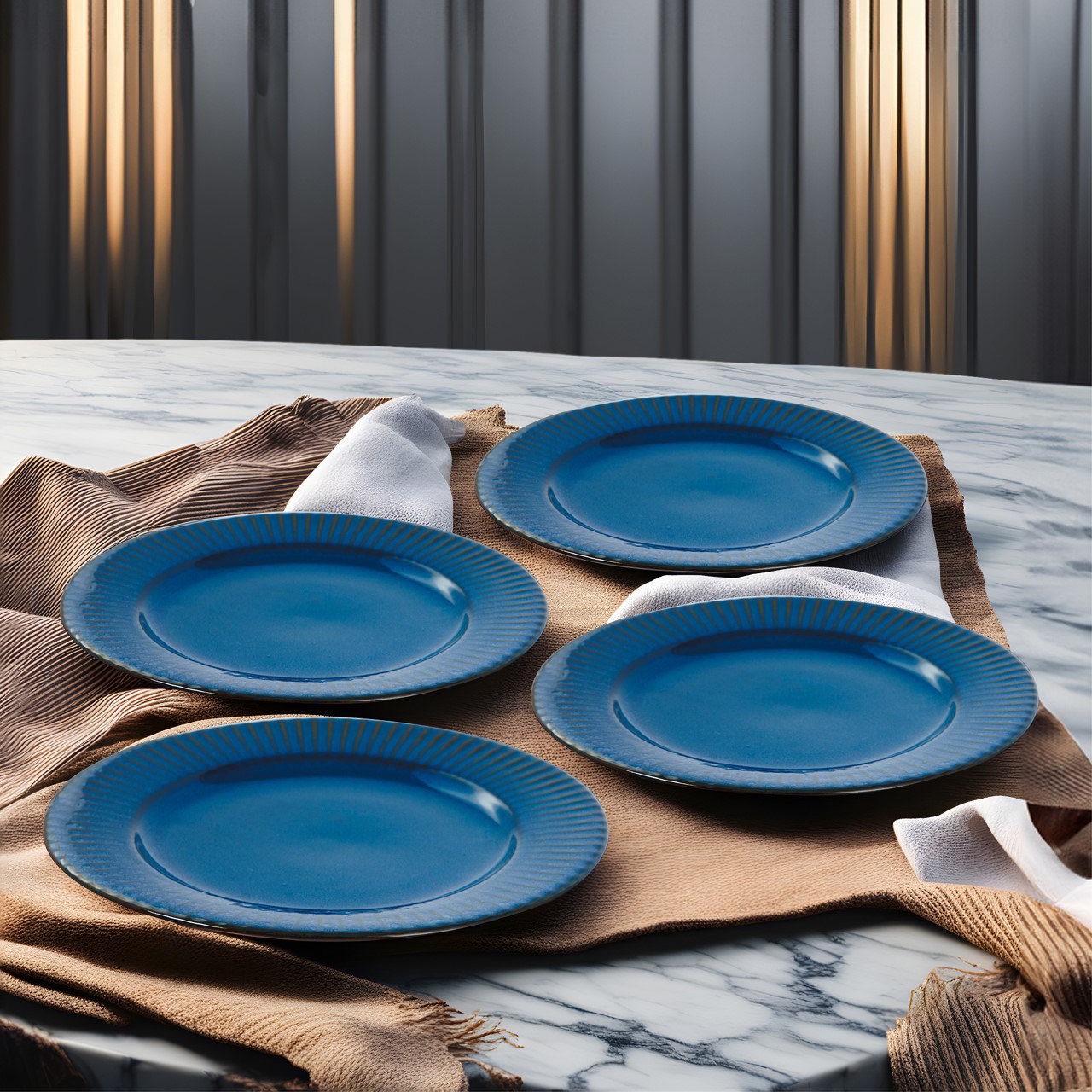Набор тарелок GrandTrade десертных керамических синие грани 21 см 4 шт
