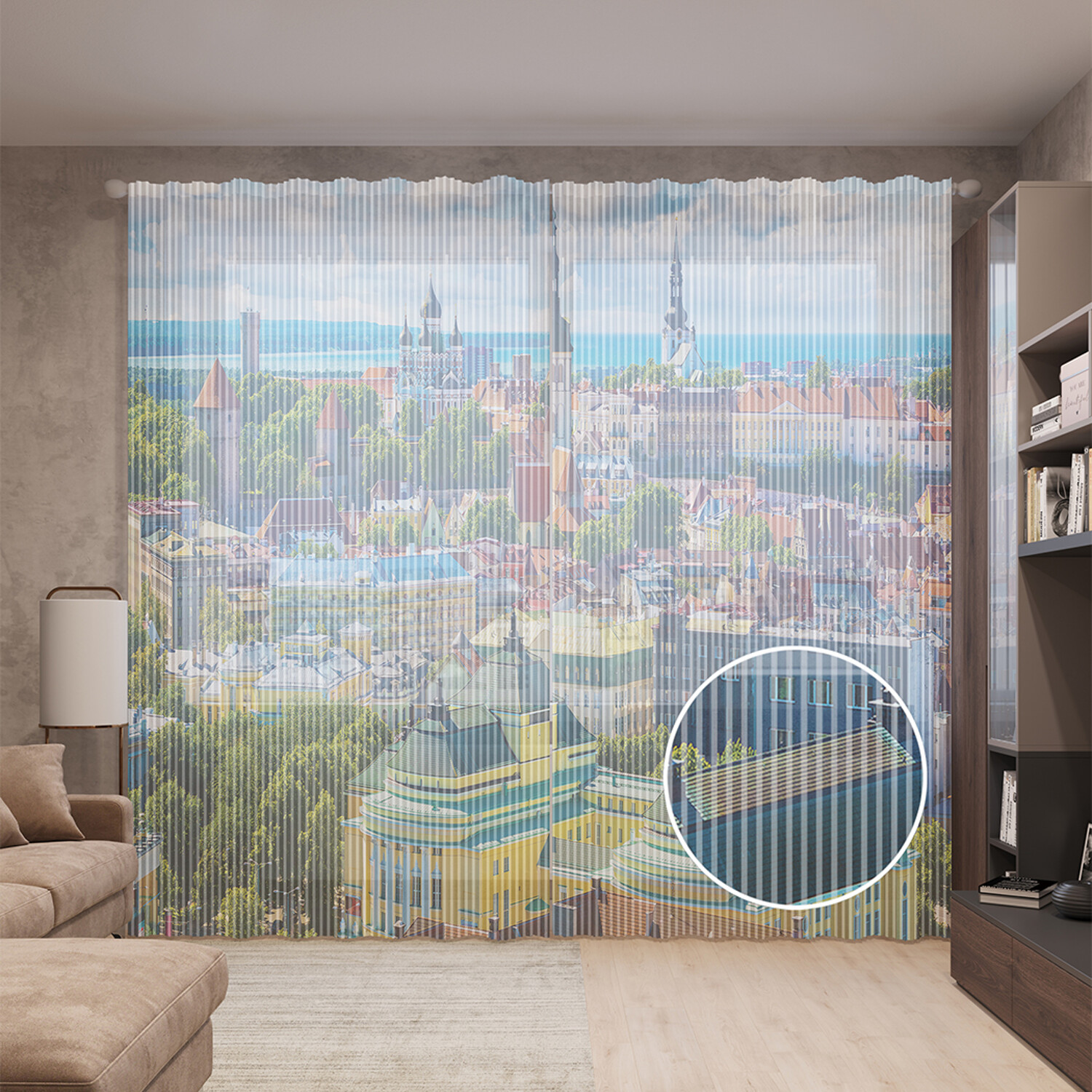 

Тюль вуаль на шторной ленте с принтом JoyArty "Морской город", 310х265 см, Морской город