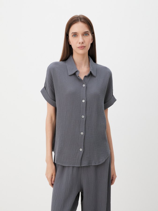 

Рубашка женская Maison David BLN921-1 серая L, Серый, BLN921-1