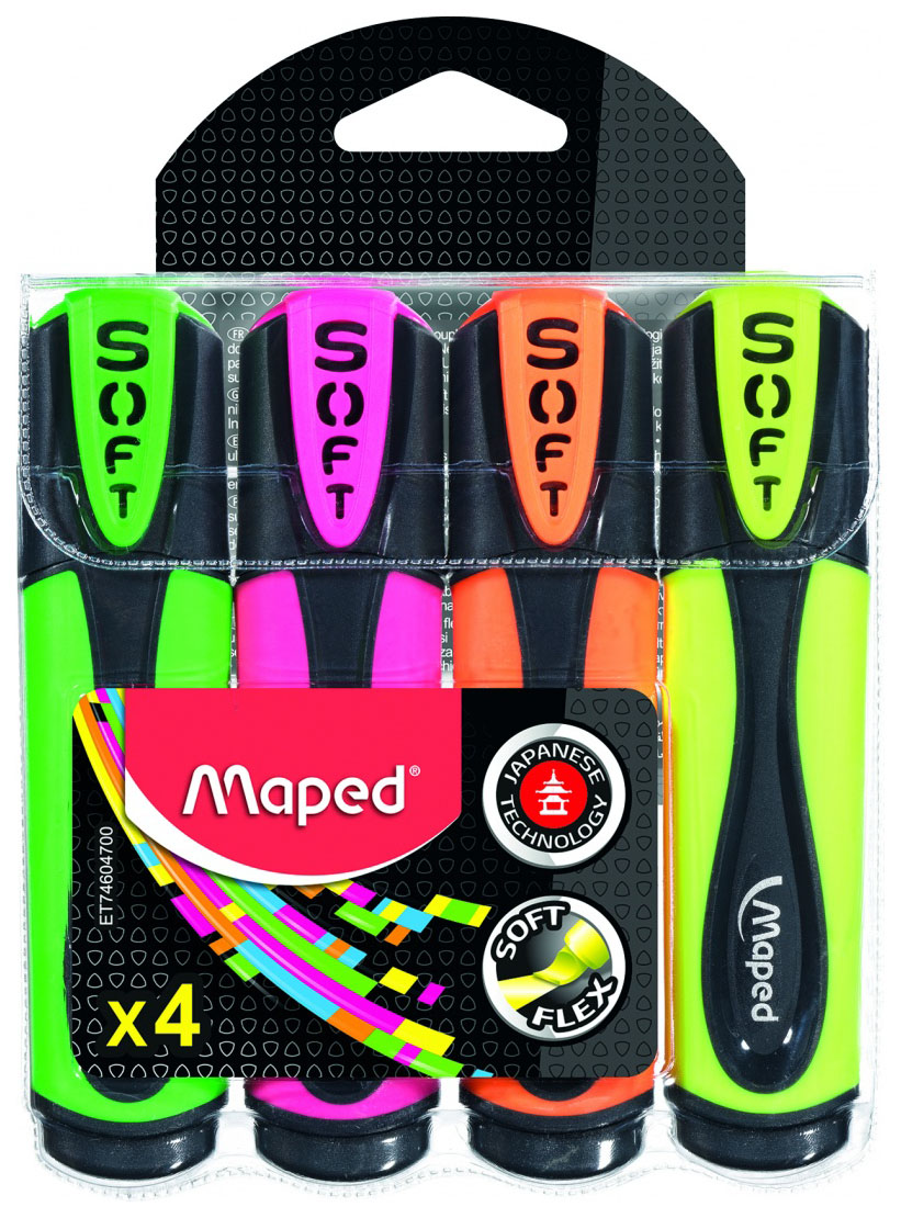 

Набор текстовыделителей Maped Fluo Pep'S Ultra Soft 4 цвета, Разноцветный