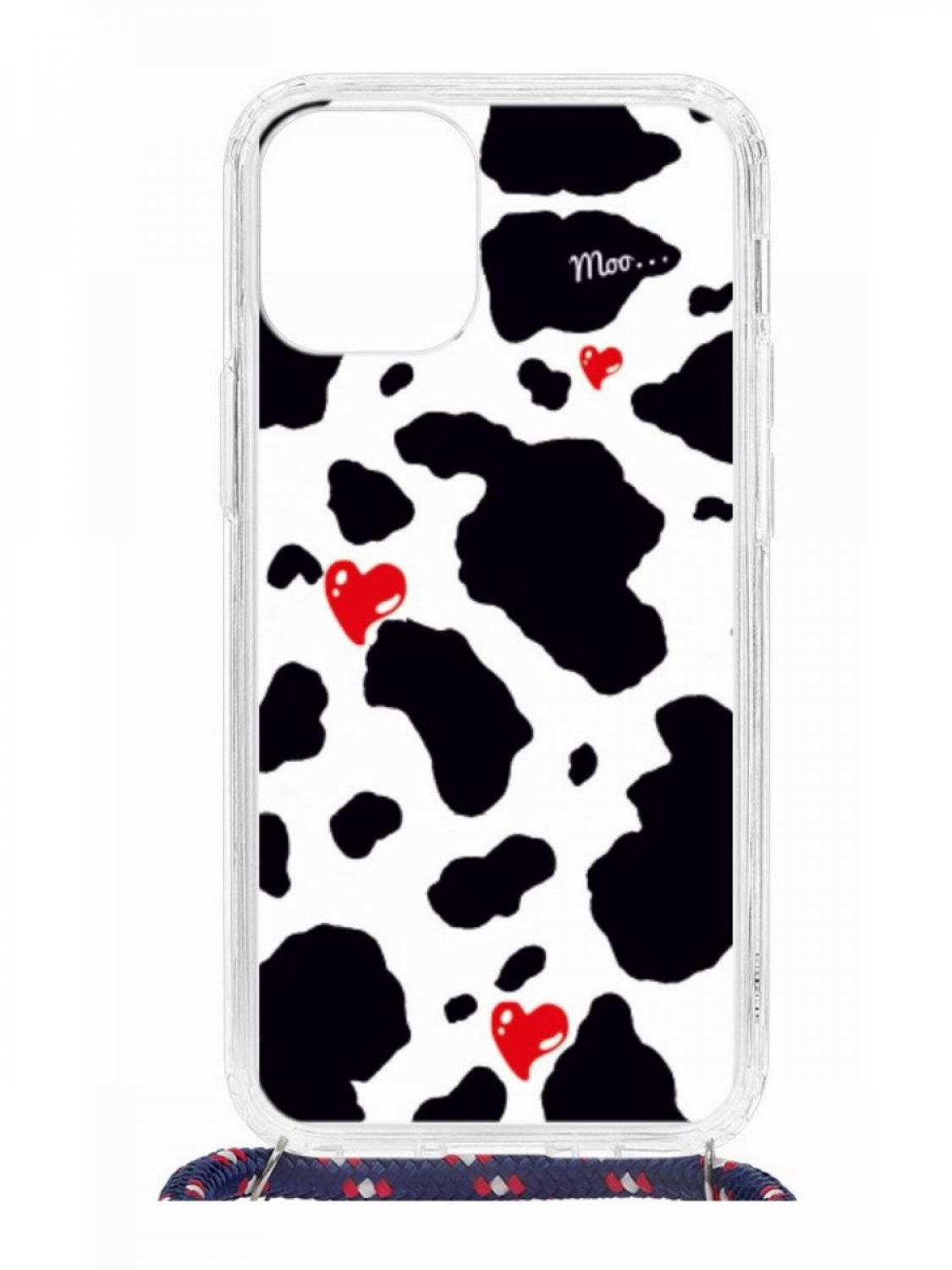 Противоударный чехол для iPhone 12 mini Kruche Print MagSafe Корова со шнурком на шею