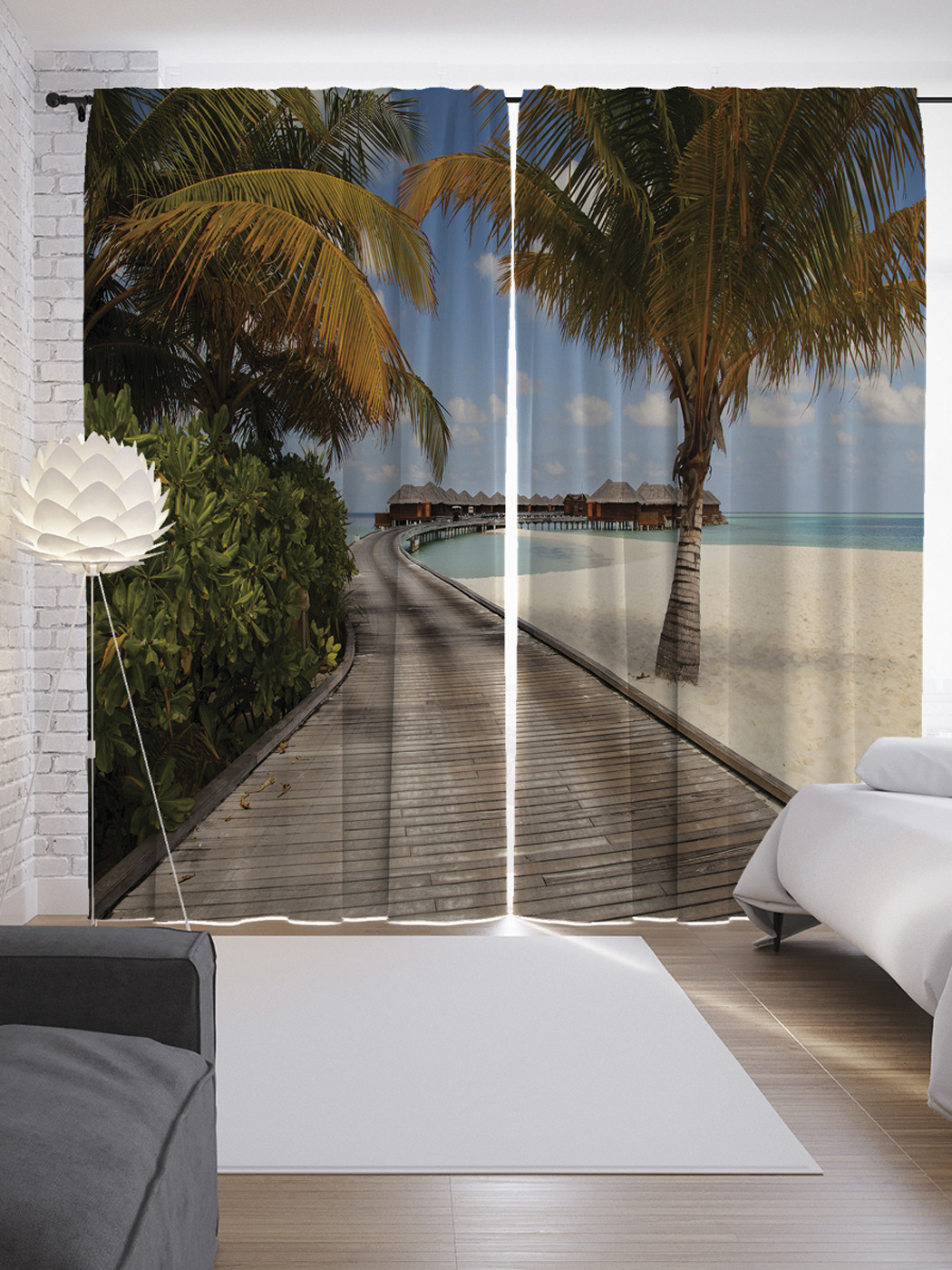 

Шторы JoyArty с фотопечатью "Пляж острова Ваадху" из сатена, 290х265 см, Пляж острова Ваадху