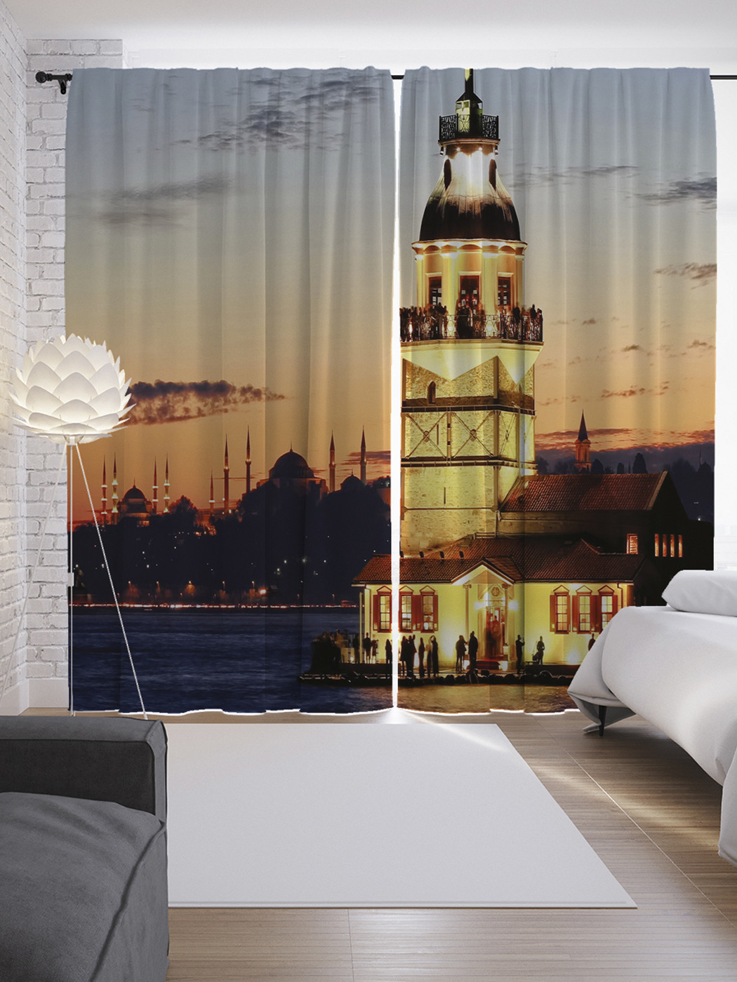 фото Шторы joyarty с фотопечатью "делегация у маяка" из сатена, 290х265 см