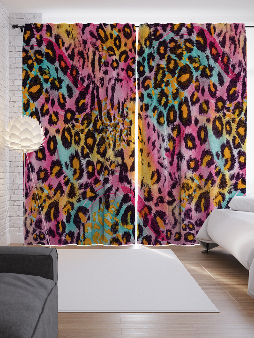 

Шторы JoyArty с фотопечатью "Яркий леопард" из сатена, 290х265 см, Яркий леопард