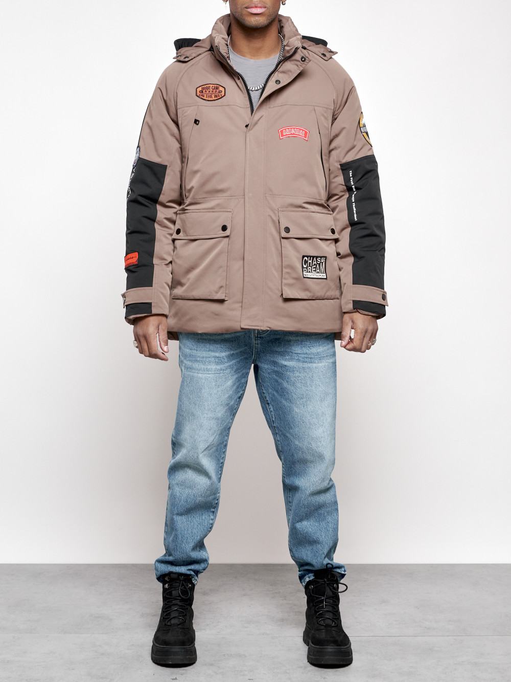 Зимняя куртка мужская AD88906 коричневая 3XL