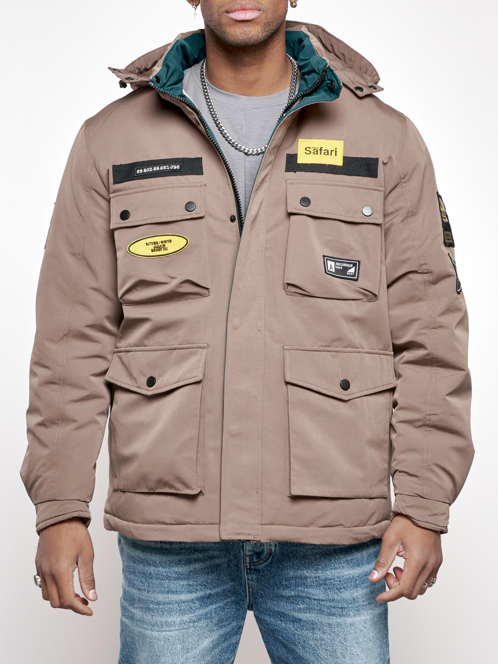 Зимняя куртка мужская AD88905 коричневая 3XL