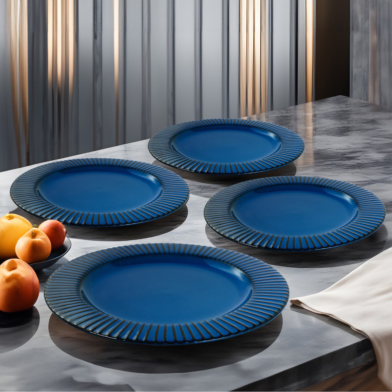 Набор тарелок обеденных керамических GrandTrade Синие Грани 27 см 4 шт
