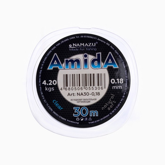 

Леска Naмazu Aмida, диаметр 0.18 мм, тест 4.2 кг, 30 м, прозрачная, упаковка 10 шт., Прозрачный