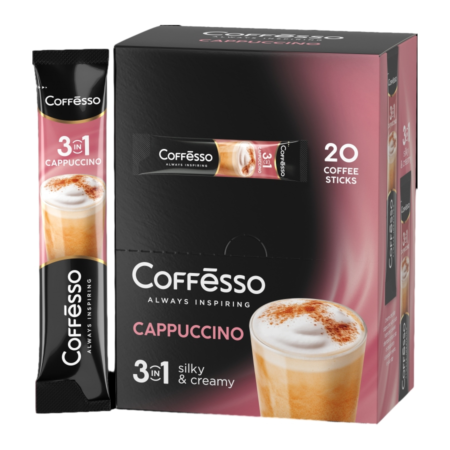 Напиток кофейный Coffesso Cappuccino 3 в 1, растворимый, стик, 20x15 г