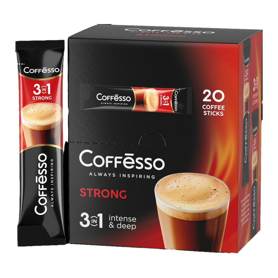 Напиток кофейный Coffesso Strong 3 в 1, растворимый, стик, 20x15 г