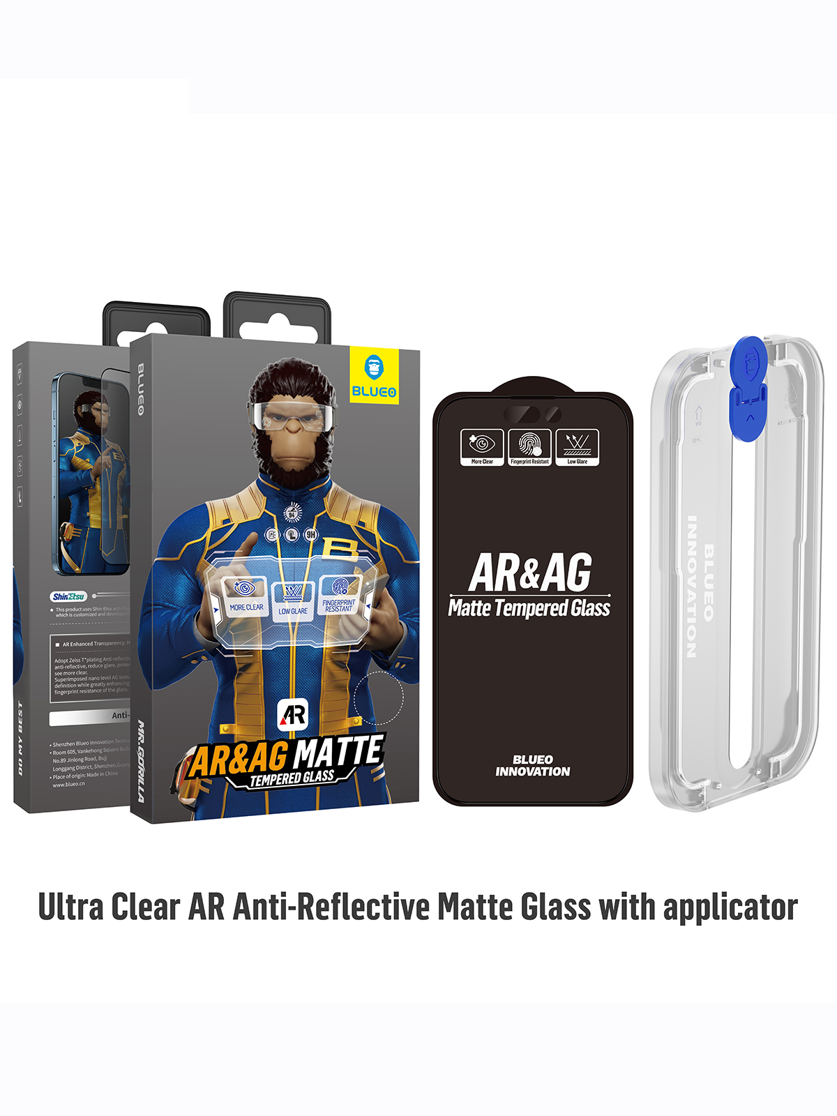 

Стекло BlueO для iPhone 14 Pro Max AR&AG ультра-прозрачное матовое, AR&AG +installer