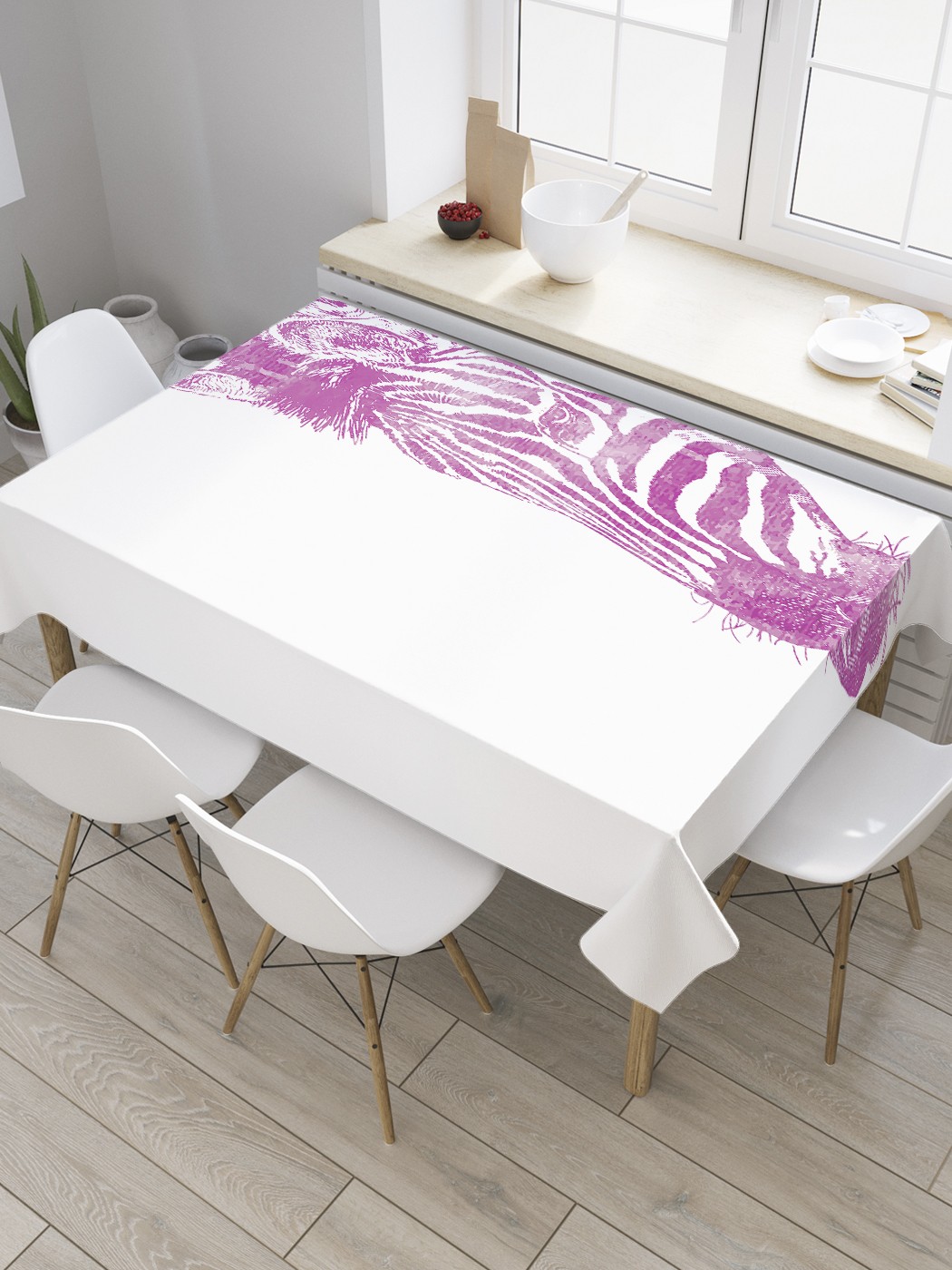 

Скатерть прямоугольная JoyArty на кухонный стол "Морда зебры" из оксфорда, 180x145 см, Белый, Морда зебры