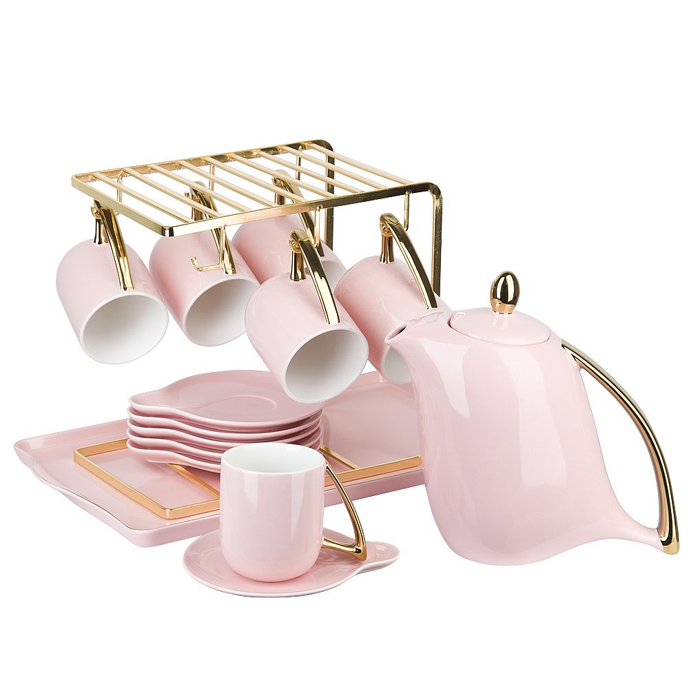 Чайный набор Nouvelle 5th Avenue Pink на 6 персон 15 предметов, чайник 1300 мл, чашки
