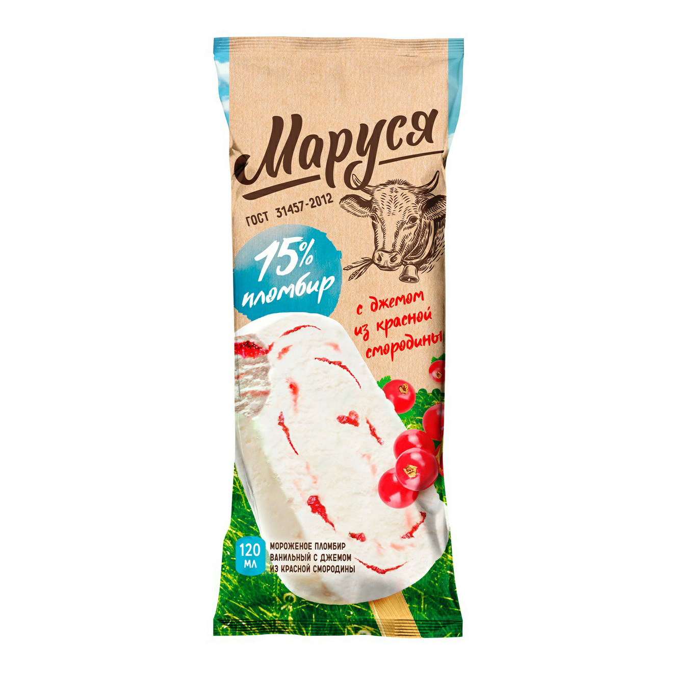 

Мороженое пломбир Маруся с джемом из красной смородины 15% 60 г