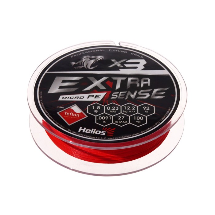 

Шнур Helios Extrasense X3 PE, диаметр 0.23 мм, тест 12.2 кг, 92 м, красный