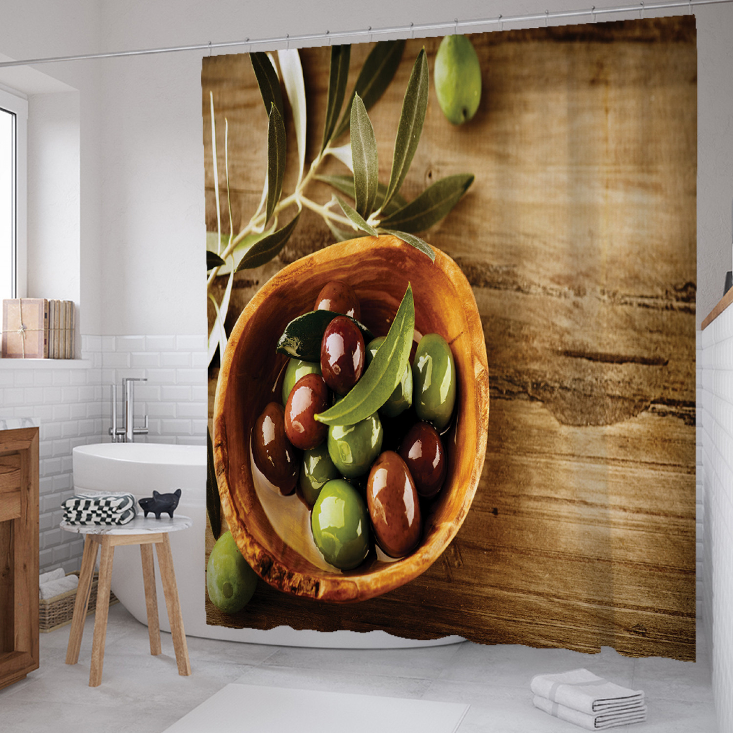 

Штора (занавеска) для ванной JoyArty "Оливки в чаше" из сатена, 180х200 см с крючками, Коричневый, Оливки в чаше