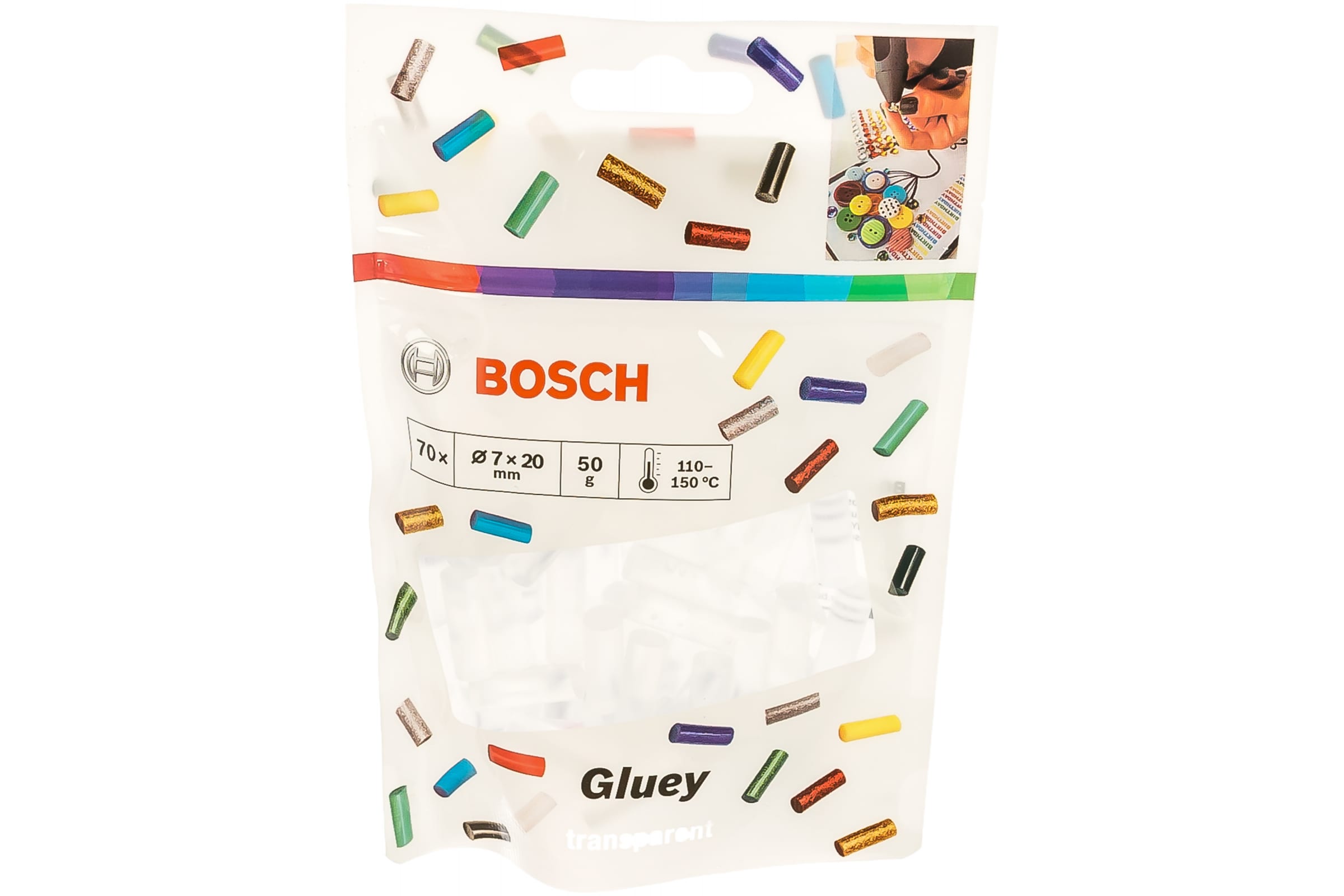 фото Клеевые стержни bosch 2.608.002.004 для gluey 7x20 мм 70 шт. прозрачные