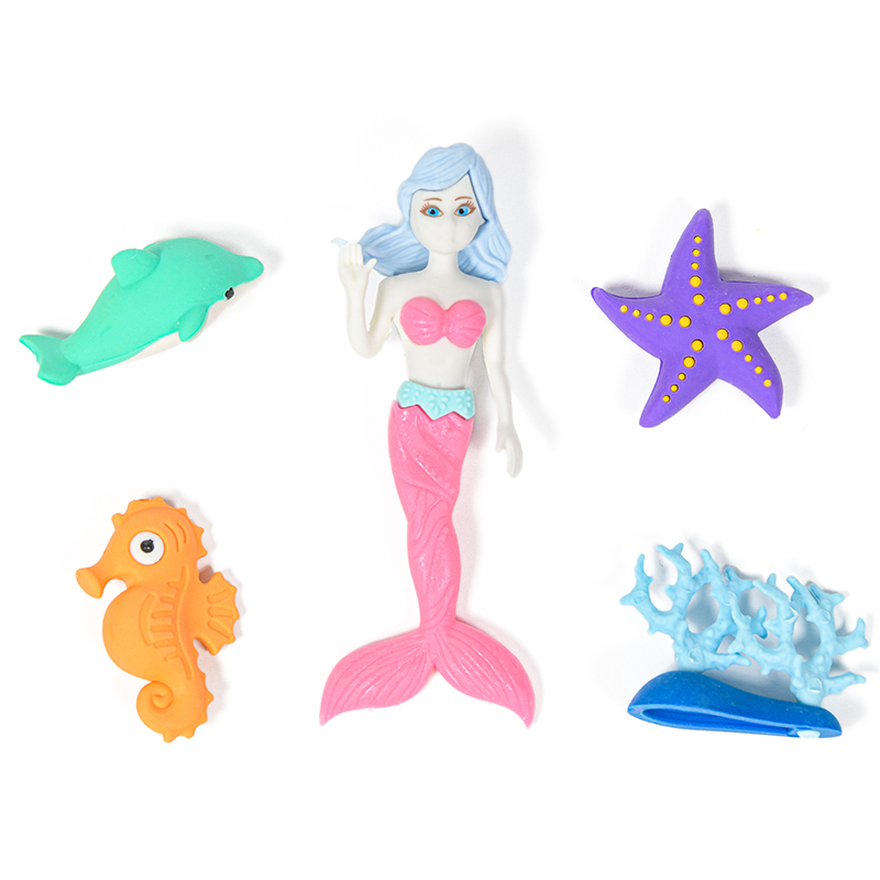 Набор из 5 ластиков для девочек Русалочка MC-Basir CH0011 с дельфином и морским коньком