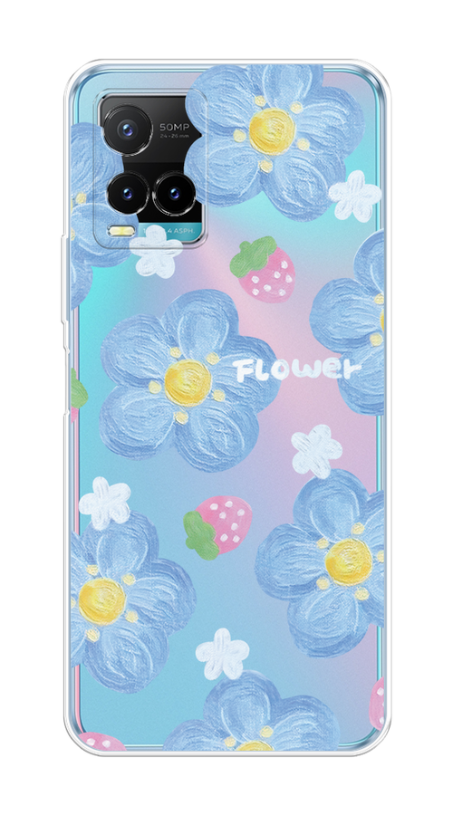 

Чехол на Vivo Y33s/Y21 "Цветы и клубники", Прозрачный;голубой;белый, 265850-1