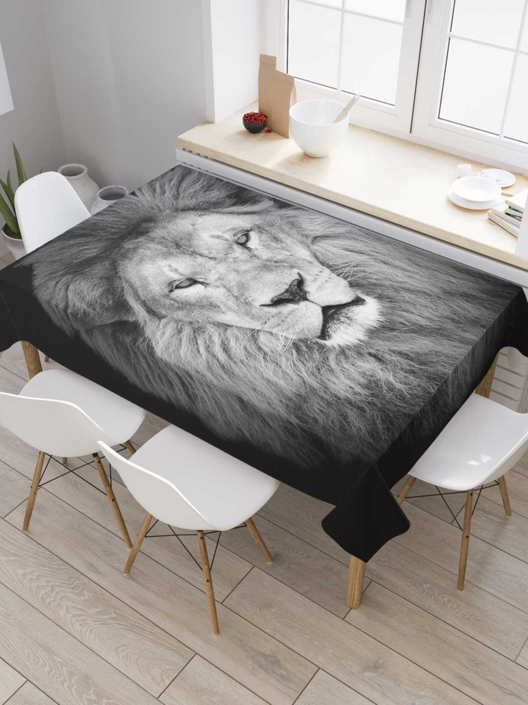 фото Скатерть прямоугольная joyarty на кухонный стол "мудрый лев" из оксфорда, 120x145 см
