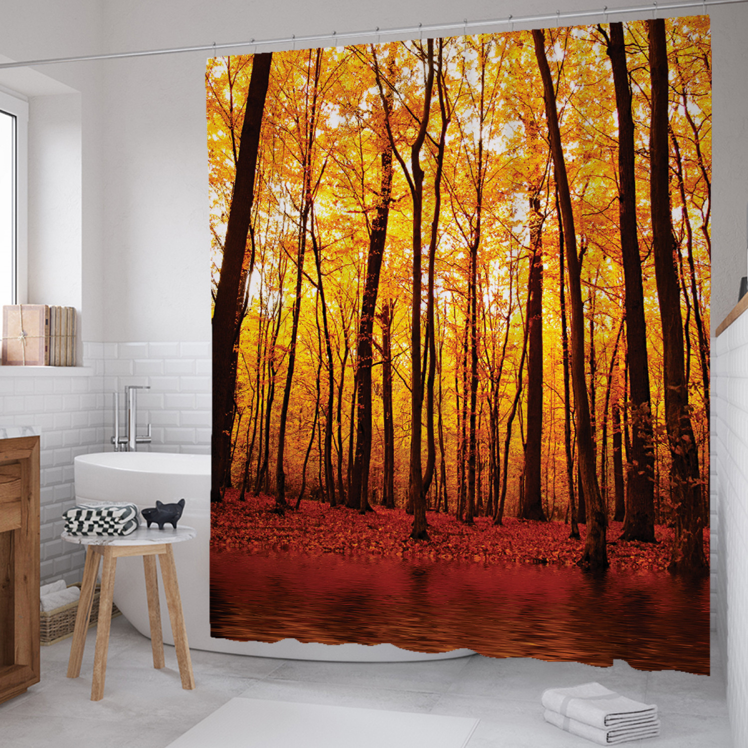 

Штора (занавеска) для ванной JoyArty "Осенняя мода" из сатена, 180х200 см с крючками, Оранжевый, Осенняя мода